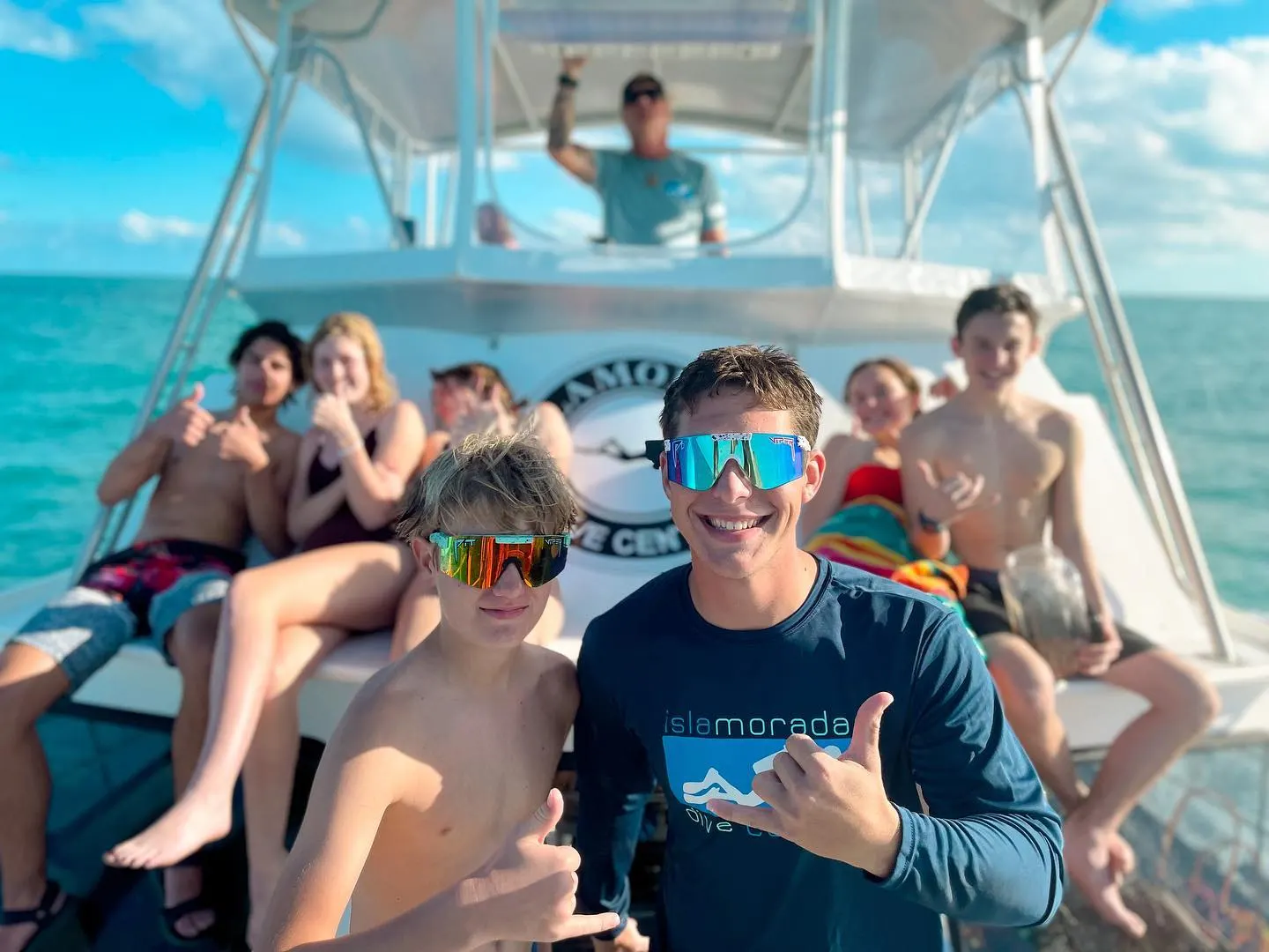 Happy group on a private dive charter in Islamorada
